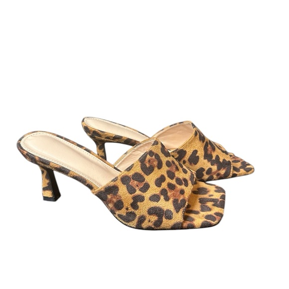 Leopard Print Square Toe Slip on Heels - Picture 7 of 7